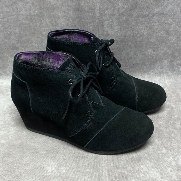 Black Suede BOBS Wedge Ankle Booties Womens Size 8 by Skechers - Picture 1 of 8